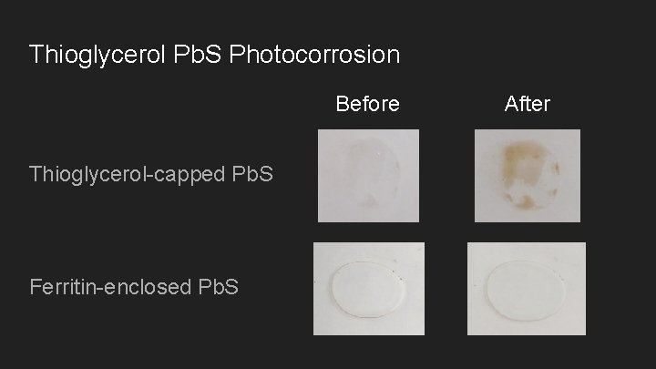 Thioglycerol Pb. S Photocorrosion Before Thioglycerol-capped Pb. S Ferritin-enclosed Pb. S After 