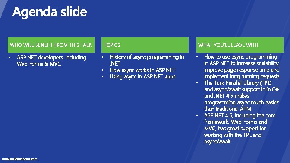 WHO WILL BENEFIT FROM THIS TALK • ASP. NET developers, including Web Forms & WHO WILL BENEFIT FROM THIS TALK • ASP. NET developers, including Web Forms &