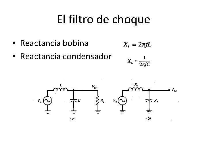 El filtro de choque • Reactancia bobina • Reactancia condensador 