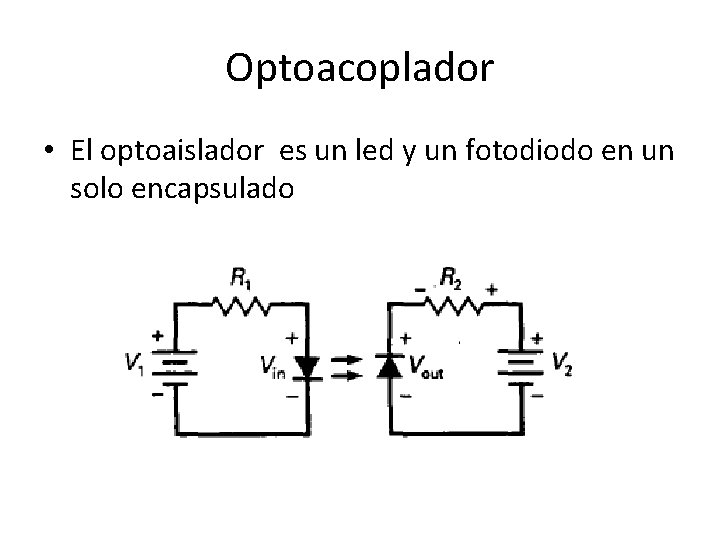 Optoacoplador • El optoaislador es un led y un fotodiodo en un solo encapsulado