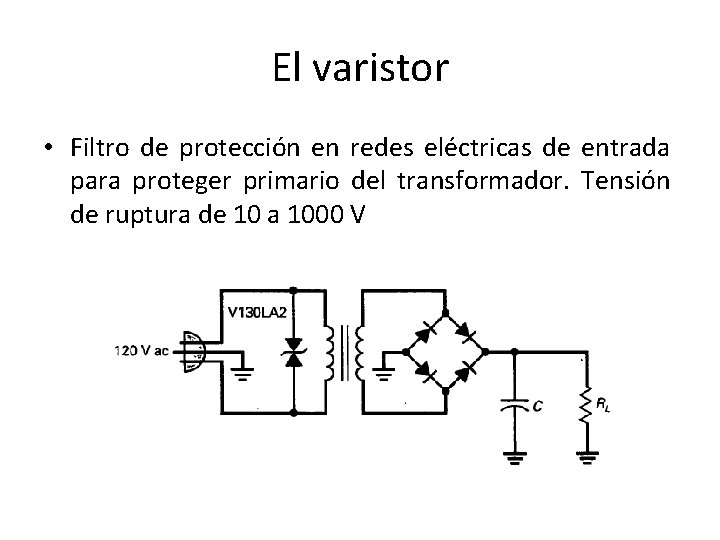El varistor • Filtro de protección en redes eléctricas de entrada para proteger primario