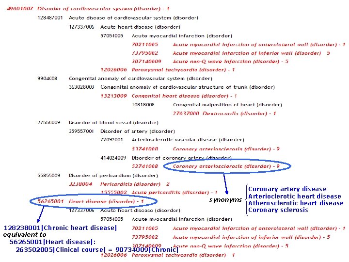 Coronary artery disease Arterioclerotic heart disease synonyms Atherosclerotic heart disease Coronary sclerosis 128238001|Chronic heart