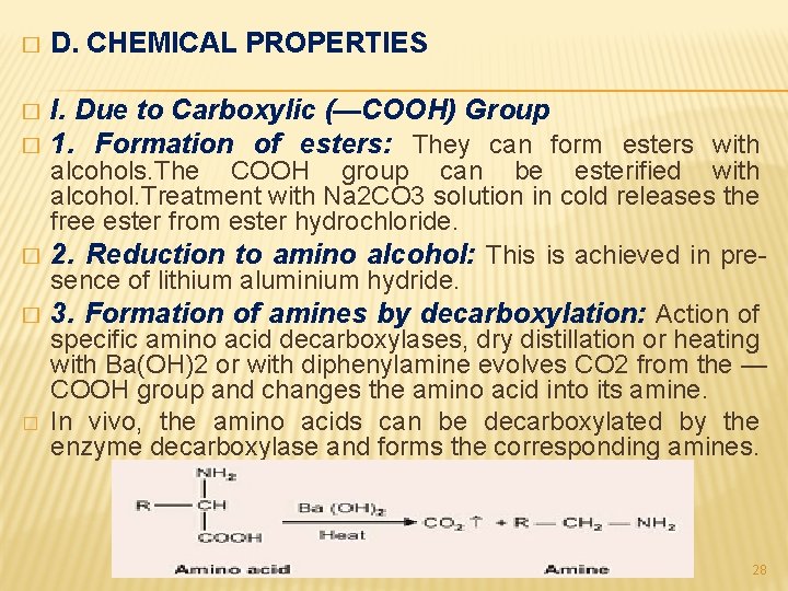 � D. CHEMICAL PROPERTIES � I. Due to Carboxylic (—COOH) Group 1. Formation of