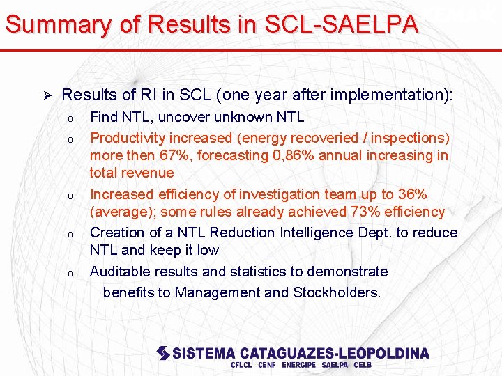 Summary of Results in SCL-SAELPA Ø Results of RI in SCL (one year after