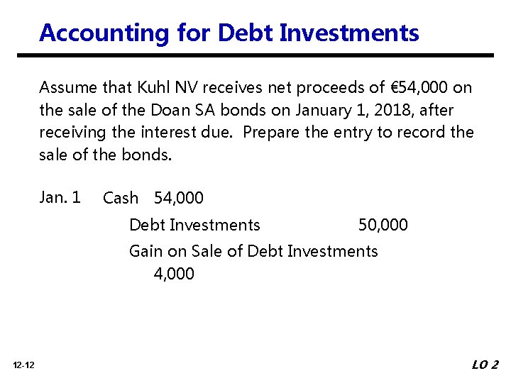 Accounting for Debt Investments Assume that Kuhl NV receives net proceeds of € 54,