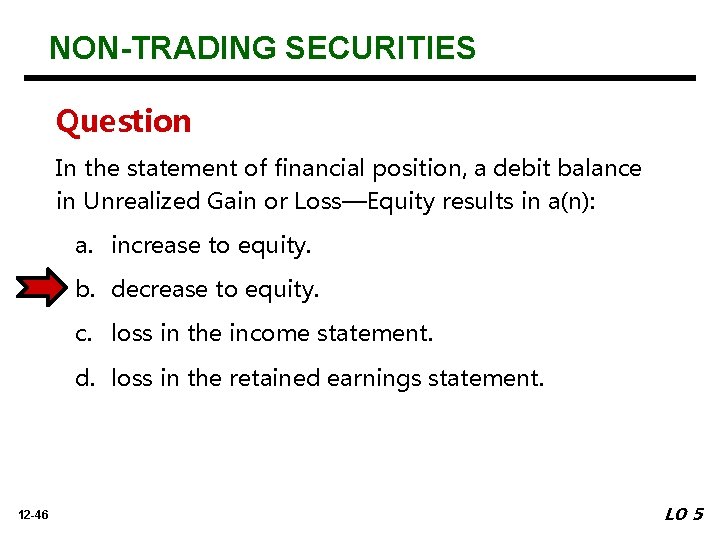 NON-TRADING SECURITIES Question In the statement of financial position, a debit balance in Unrealized
