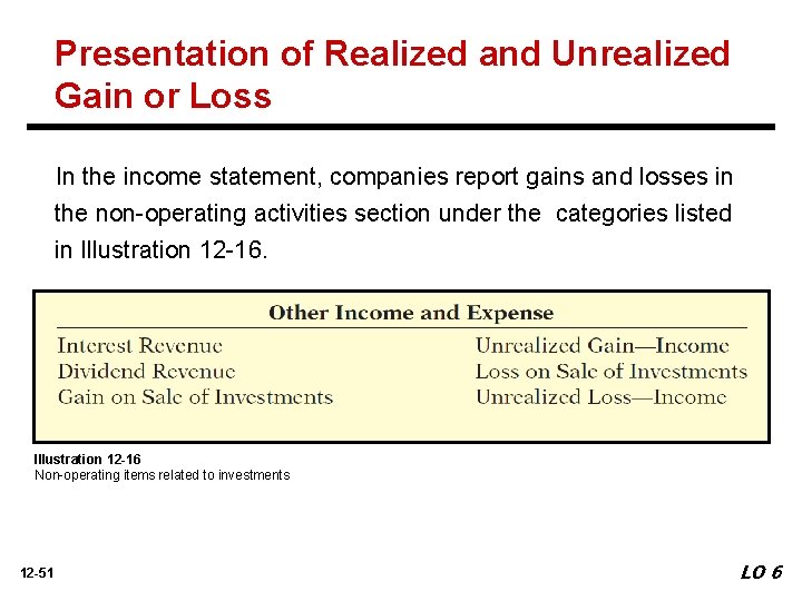 Presentation of Realized and Unrealized Gain or Loss In the income statement, companies report