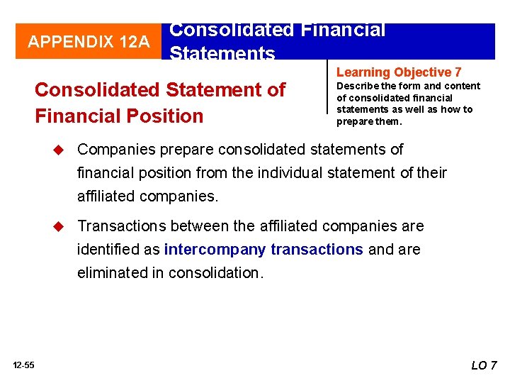 Consolidated Financial APPENDIX 12 A Statements Consolidated Statement of Financial Position u Learning Objective