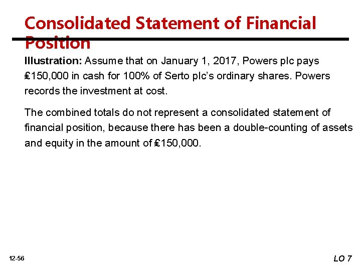 Consolidated Statement of Financial Position Illustration: Assume that on January 1, 2017, Powers plc