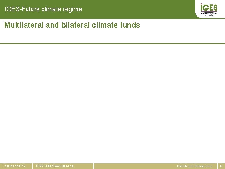 IGES-Future climate regime Multilateral and bilateral climate funds Role of business for enabling sustainable