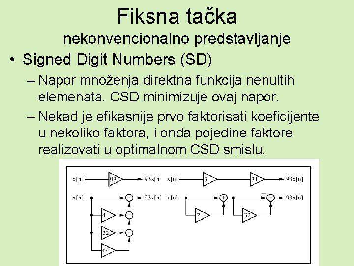 Fiksna tačka nekonvencionalno predstavljanje • Signed Digit Numbers (SD) – Napor množenja direktna funkcija