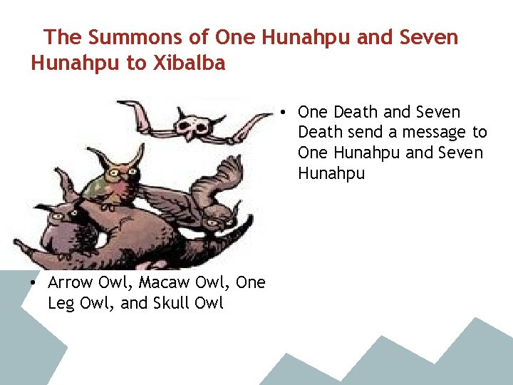 The Summons of One Hunahpu and Seven Hunahpu to Xibalba • One Death and