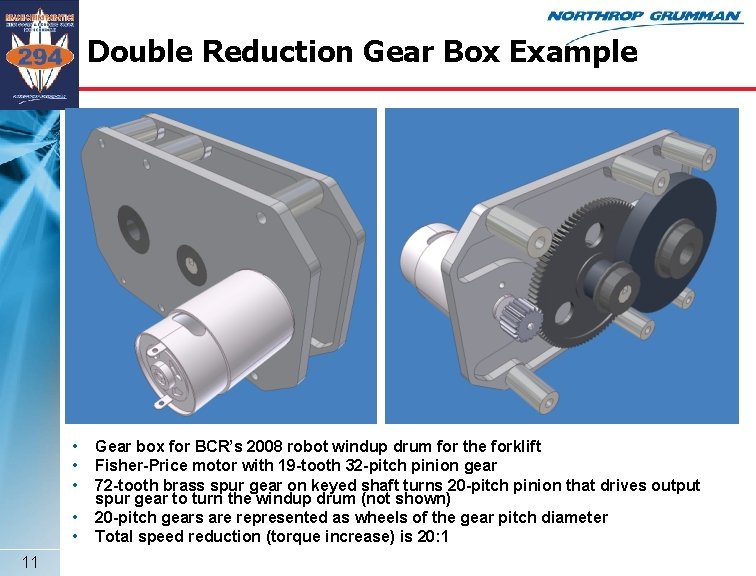Double Reduction Gear Box Example • • • 11 Gear box for BCR’s 2008