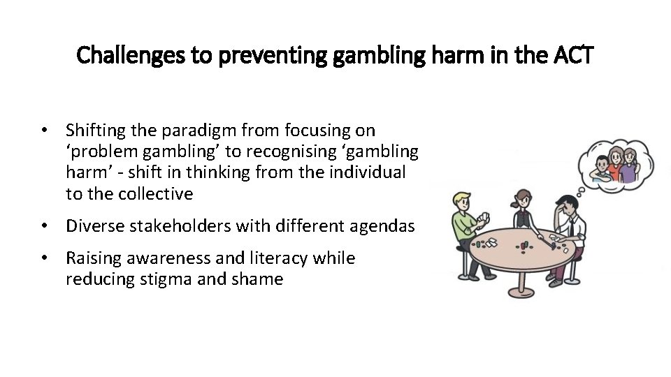 Challenges to preventing gambling harm in the ACT • Shifting the paradigm from focusing