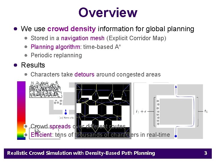 Overview We use crowd density information for global planning Stored in a navigation mesh