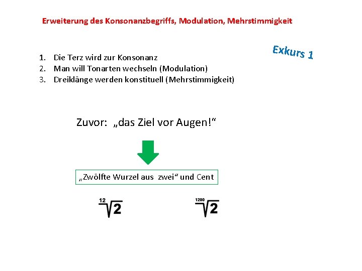 Erweiterung des Konsonanzbegriffs, Modulation, Mehrstimmigkeit 1. Die Terz wird zur Konsonanz 2. Man will