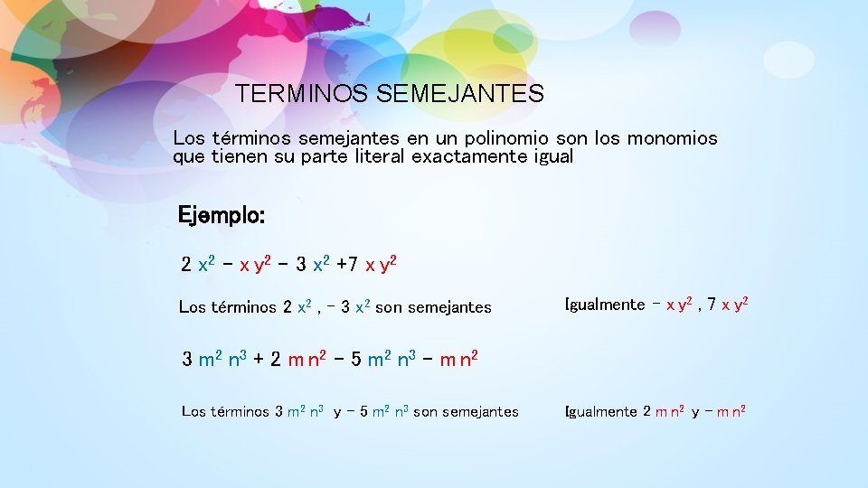 ALGEBRA GRADO OCTAVO TERMINOS SEMEJANTES SONIA LUCERO VANEGAS