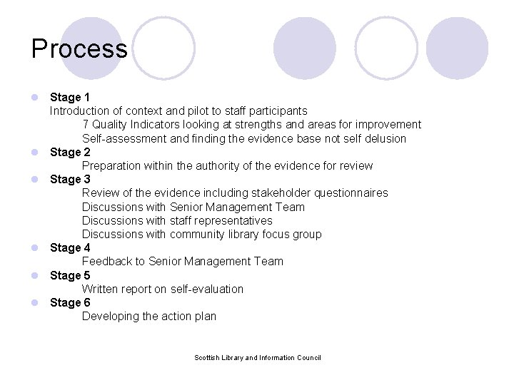Process l Stage 1 Introduction of context and pilot to staff participants 7 Quality