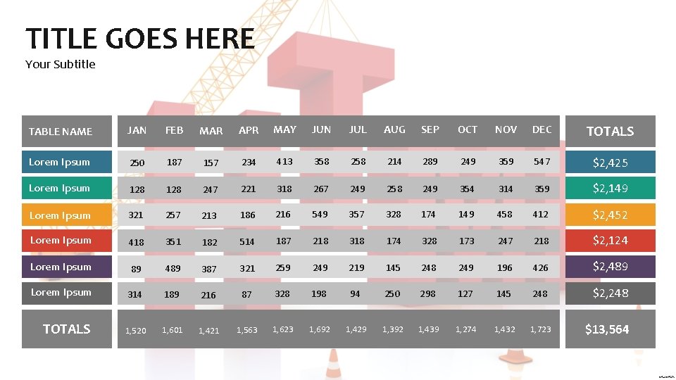 TITLE GOES HERE Your Subtitle TABLE NAME JAN FEB MAR APR MAY JUN JUL