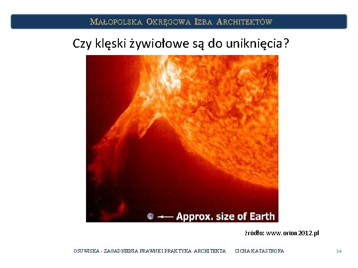 MAŁOPOLSKA OKRĘGOWA IZBA ARCHITEKTÓW Czy klęski żywiołowe są do uniknięcia? źródło: www. orion 2012.