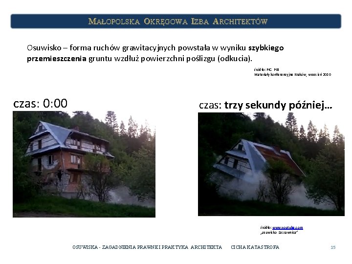 MAŁOPOLSKA OKRĘGOWA IZBA ARCHITEKTÓW Osuwisko – forma ruchów grawitacyjnych powstała w wyniku szybkiego przemieszczenia