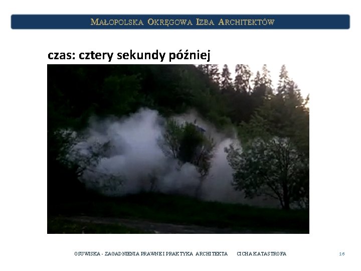 MAŁOPOLSKA OKRĘGOWA IZBA ARCHITEKTÓW czas: cztery sekundy później OSUWISKA - ZAGADNIENIA PRAWNE I PRAKTYKA