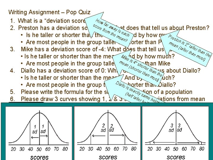 Writing Assignment – Pop Quiz 1. What is a “deviation score” How fa s