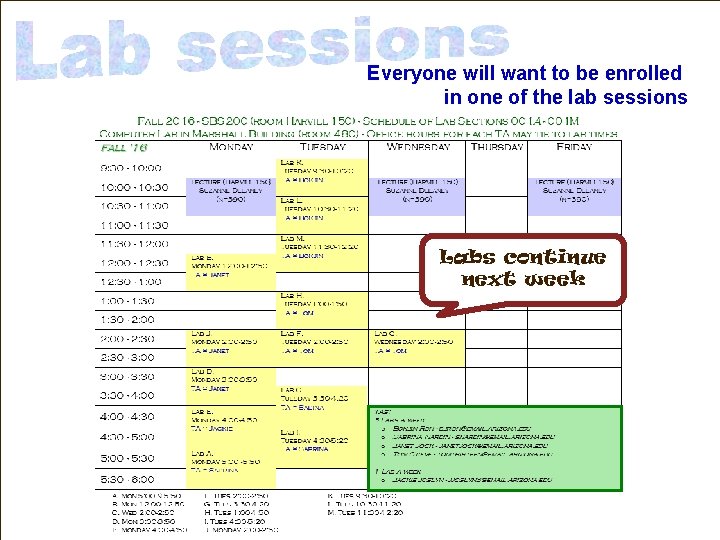 Everyone will want to be enrolled in one of the lab sessions Labs continue