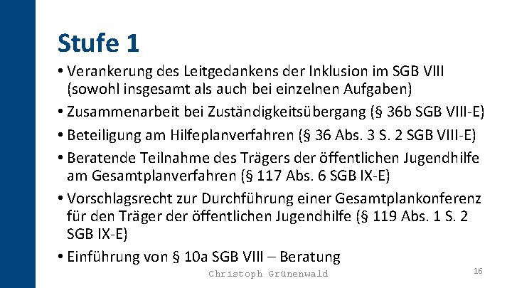 Stufe 1 • Verankerung des Leitgedankens der Inklusion im SGB VIII (sowohl insgesamt als