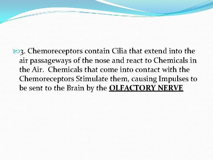  3. Chemoreceptors contain Cilia that extend into the air passageways of the nose
