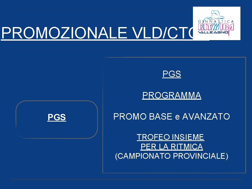 PROMOZIONALE VLD/CTG PGS PROGRAMMA PGS PROMO BASE e AVANZATO TROFEO INSIEME PER LA RITMICA