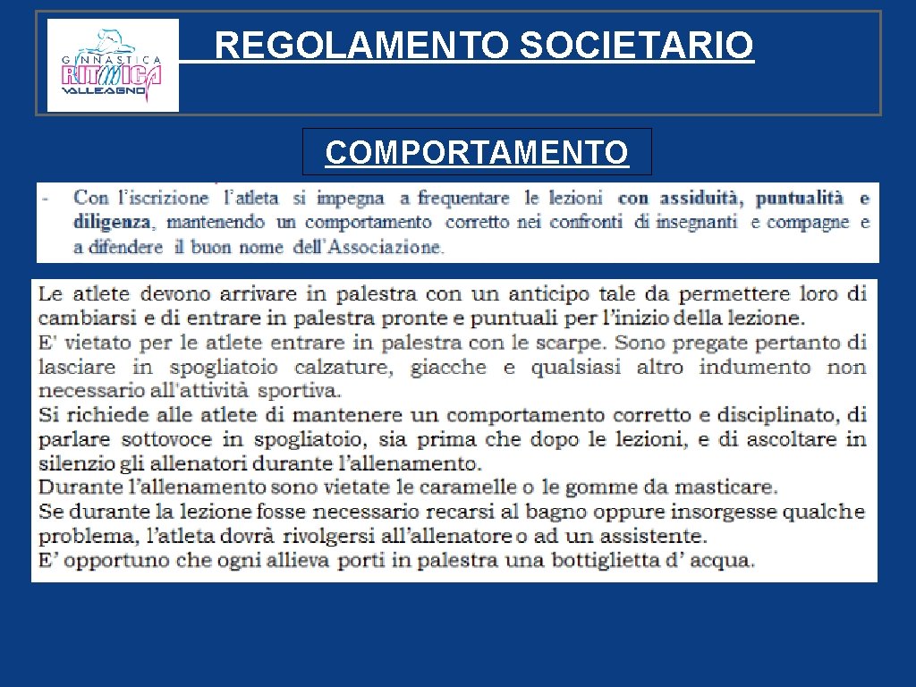 REGOLAMENTO SOCIETARIO COMPORTAMENTO 