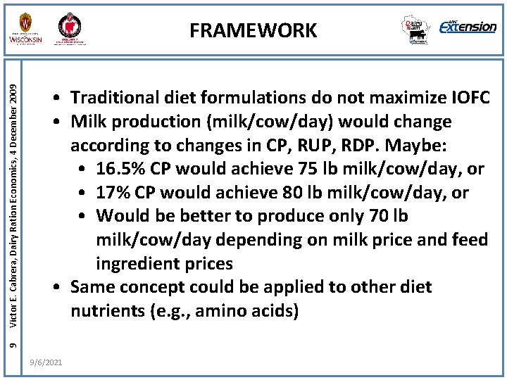  • Traditional diet formulations do not maximize IOFC • Milk production (milk/cow/day) would