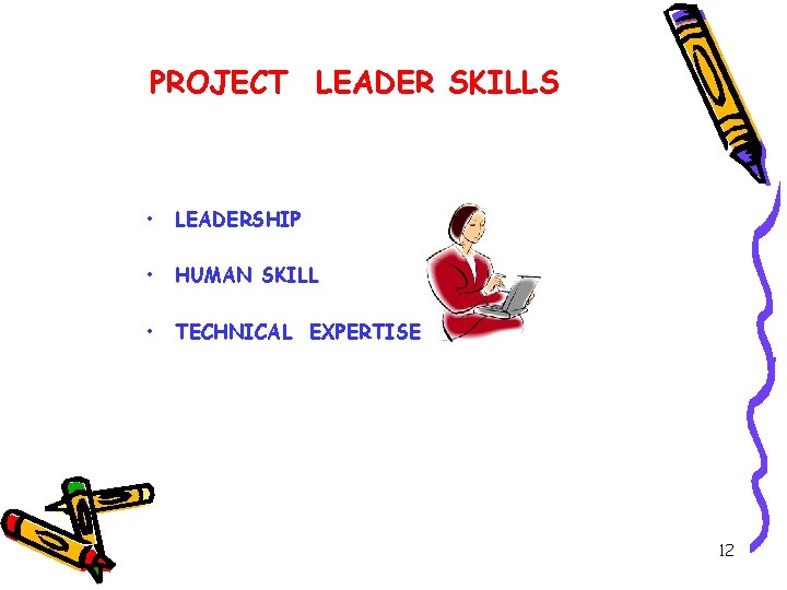 PROJECT LEADER SKILLS • LEADERSHIP • HUMAN SKILL • TECHNICAL EXPERTISE 12 