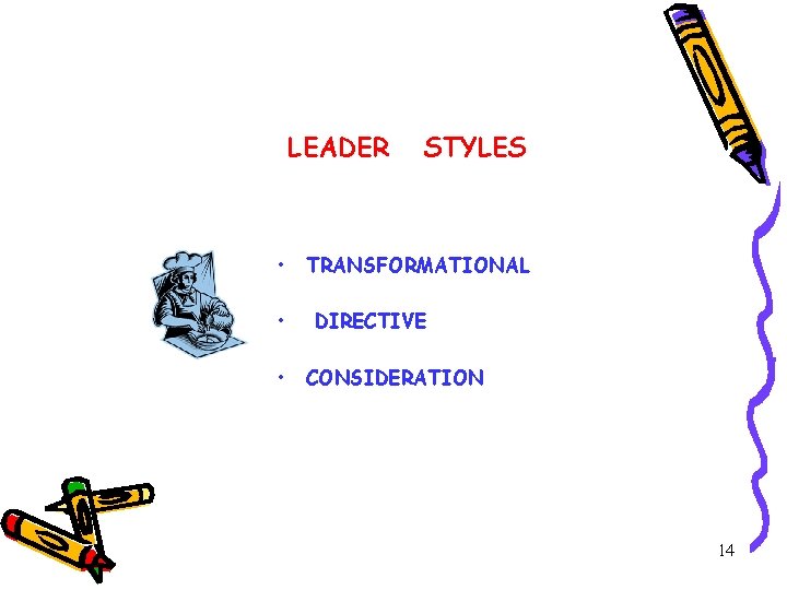 LEADER • • • STYLES TRANSFORMATIONAL DIRECTIVE CONSIDERATION 14 
