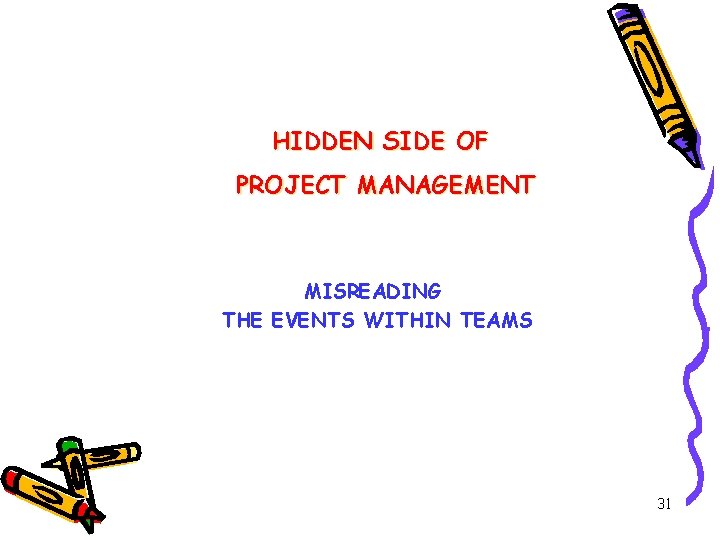 HIDDEN SIDE OF PROJECT MANAGEMENT MISREADING THE EVENTS WITHIN TEAMS 31 