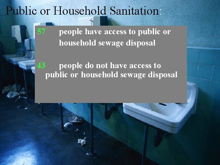 Public or Household Sanitation: 57 people have access to public or household sewage disposal