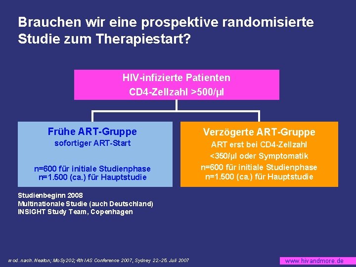 Brauchen wir eine prospektive randomisierte Studie zum Therapiestart? HIV-infizierte Patienten CD 4 -Zellzahl >500/µl