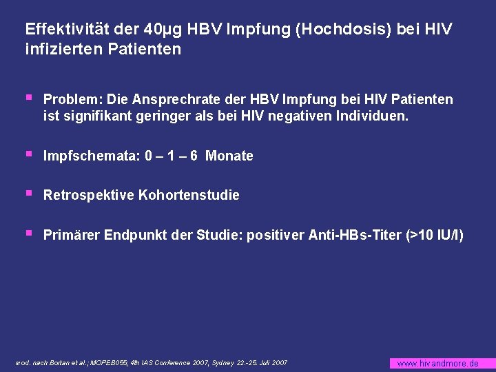 Effektivität der 40µg HBV Impfung (Hochdosis) bei HIV infizierten Patienten § Problem: Die Ansprechrate