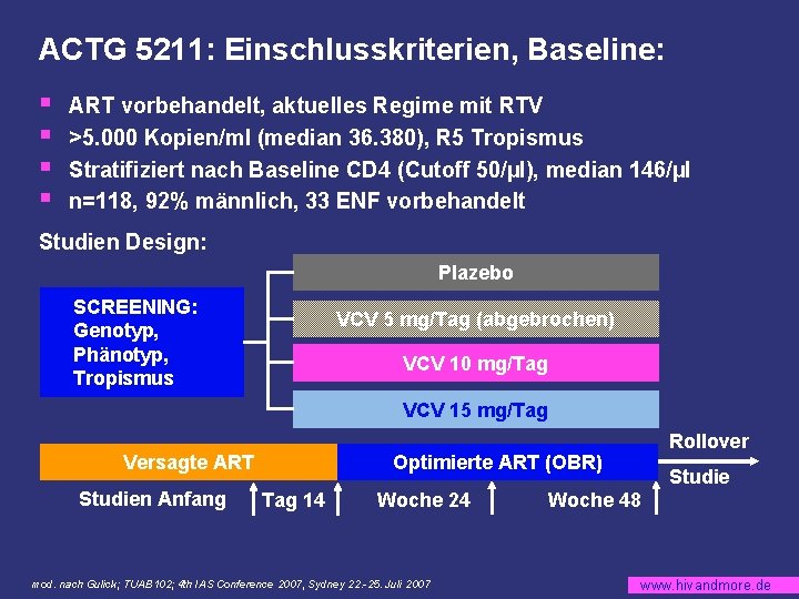 ACTG 5211: Einschlusskriterien, Baseline: § § ART vorbehandelt, aktuelles Regime mit RTV >5. 000