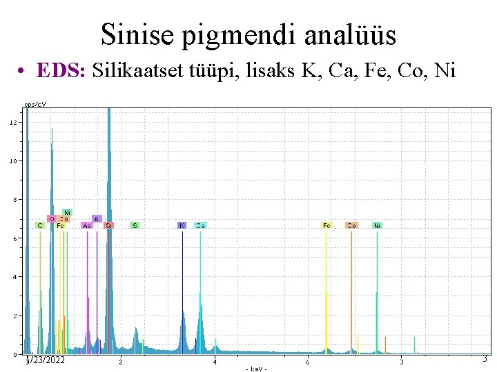 Sinise pigmendi analüüs • EDS: Silikaatset tüüpi, lisaks K, Ca, Fe, Co, Ni 1/23/2022