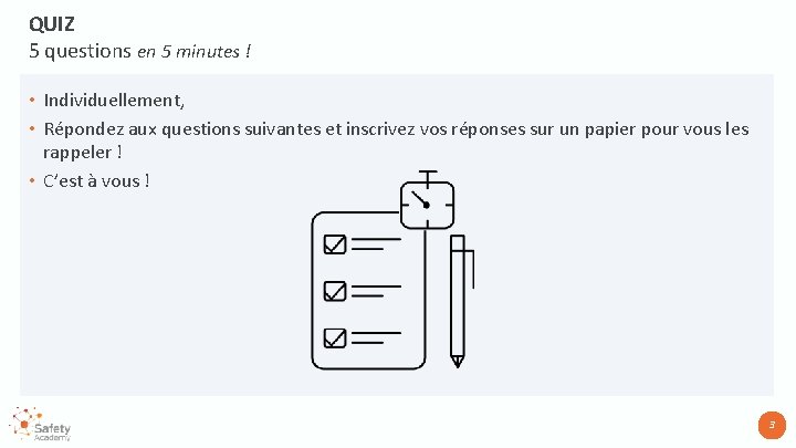 QUIZ 5 questions en 5 minutes ! • Individuellement, • Répondez aux questions suivantes