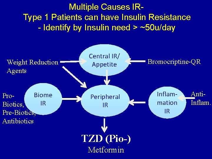 Multiple Causes IRType 1 Patients can have Insulin Resistance - Identify by Insulin need