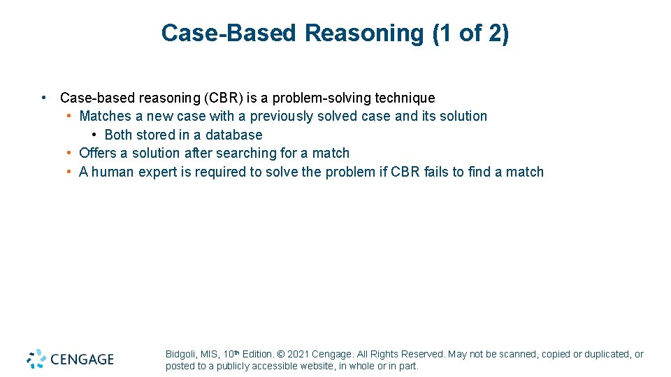 Case-Based Reasoning (1 of 2) • Case-based reasoning (CBR) is a problem-solving technique •