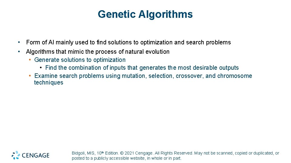 Genetic Algorithms • Form of AI mainly used to find solutions to optimization and