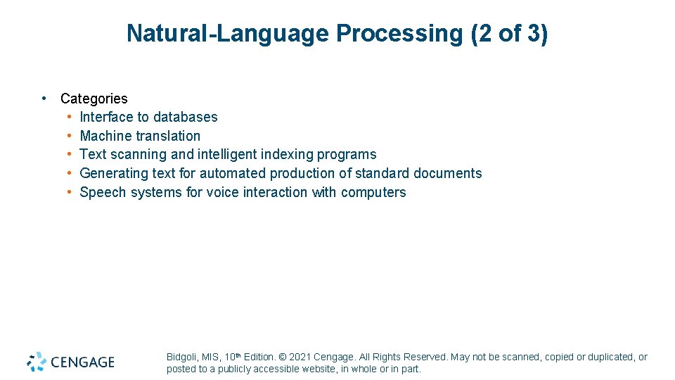 Natural-Language Processing (2 of 3) • Categories • Interface to databases • Machine translation