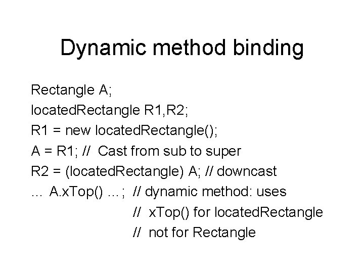 Dynamic method binding Rectangle A; located. Rectangle R 1, R 2; R 1 =