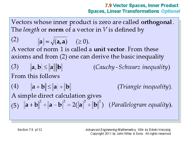 7. 9 Vector Spaces, Inner Product Spaces, Linear Transformations Optional Vectors whose inner product