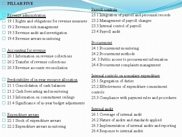 � PILLAR FIVE � � � Revenue administration 19. 1 Rights and obligations for