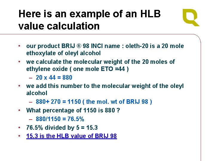 Here is an example of an HLB value calculation • our product BRIJ ®